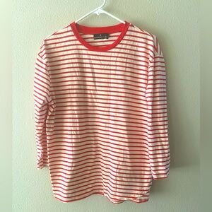 Pomander Place Striped Crewneck Long Sleeve Tee - Red & White